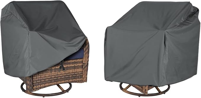 Patio Chair Covers, Waterproof Outdoor Chair Covers for Swivel Patio Chairs 2 Pack, Heavy Duty 600D Patio Furniture Covers, UV & Fade Resistant Weatherproof Outdoor Furniture Protector,Grey