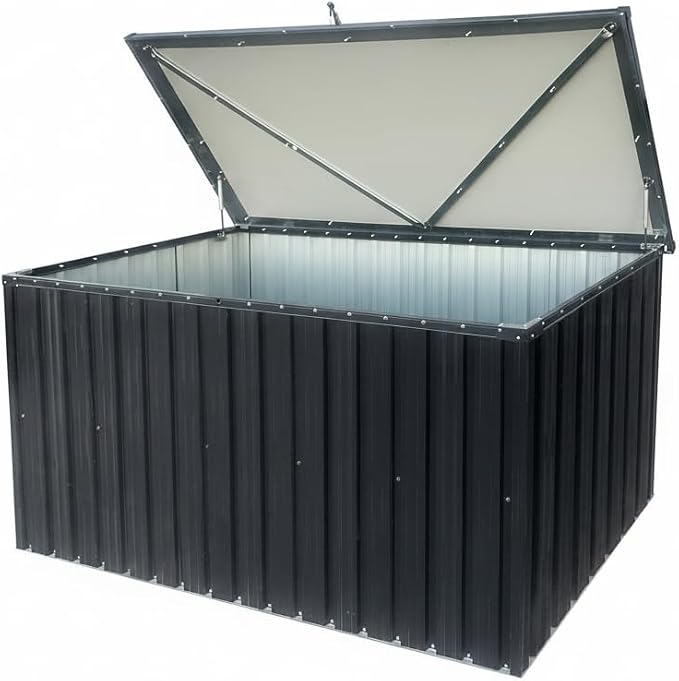 Outdoor Storage Box Metal, Waterproof Deck Box Lockable with Lid, Large Patio Garden Storage Container for Cushions Pillows Toys Tools Heavy Duty Black Medium Storage Chest