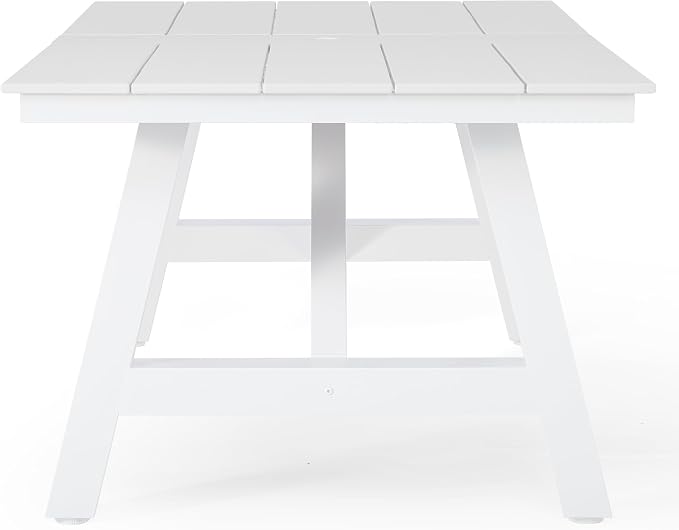 WestinTrends Cape May 90" HDPE Rectangle Outdoor Patio Dining Table with Umbrella Hole and Metal Frame, White