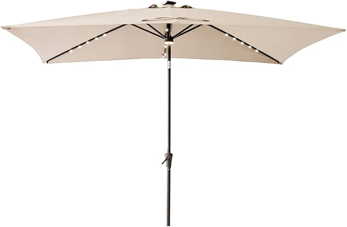 C-Hopetree Rectangular Outdoor Patio Market Umbrella with Solar LED Lights 6.5 x 10 ft