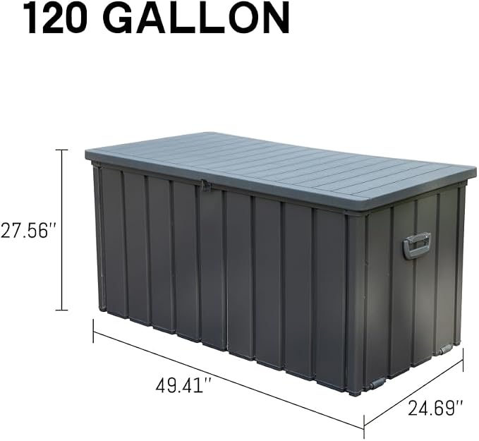 Large 120-Gallon Waterproof Outdoor Storage Box for Patio, Deck, or Poolside – Durable Weather-Resistant Design with Lockable Lid (120 Gallon W/Resin Lid (Dark Gray))