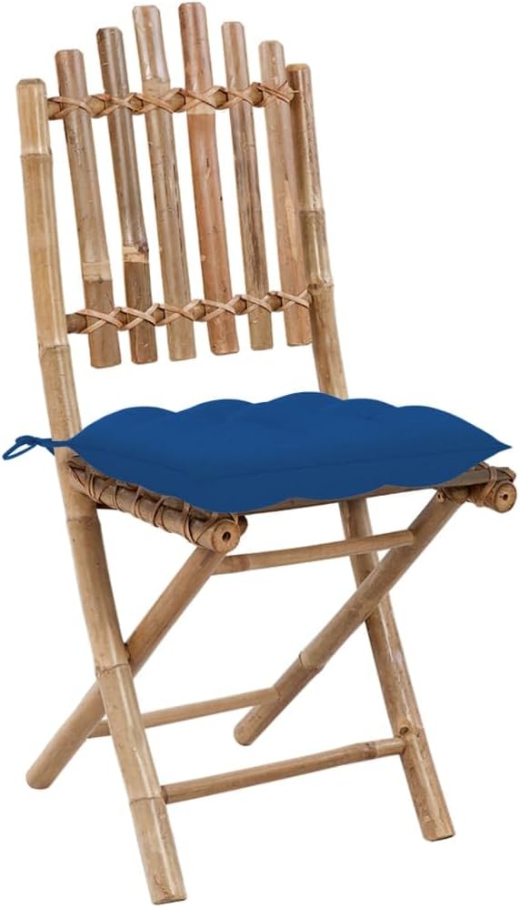Foldable Bamboo Dining Set with Cushions, 5 Piece Folding Patio Dining Set for Al Fresco