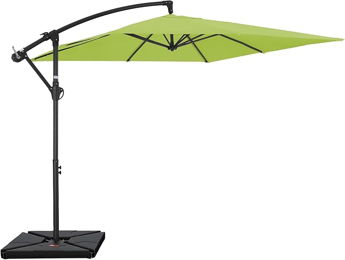 FUNDAZE 8x8ft Hanging Cantilever Patio Umbrella with Base, Square Outdoor Sun Shade with Crank & Tilt for Garden, Backyard, Deck
