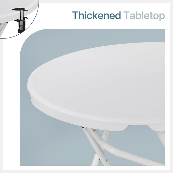 31" Round Folding Commercial Banquet Table Foldable Plastic Card Outdoor Utility Tables for Party Wedding Event, White