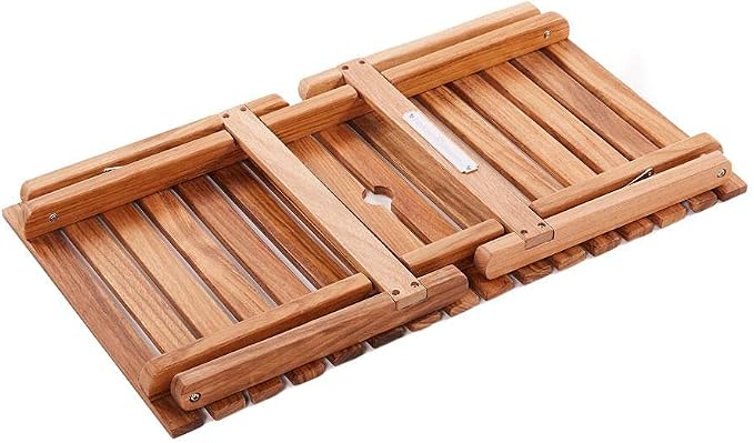 Business & Pleasure Co. Folding Picnic Table - Perfect Mini Outdoor Table for Picnics, Beach, & Concerts - 4 Wine Glass Holders - Umbrella Hole - Premium Teak Hardwood