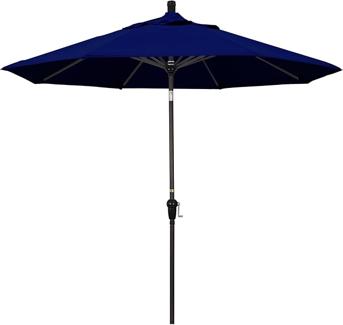 California Umbrella 9' Round Aluminum Market Umbrella, Crank Lift, Auto Tilt, Bronze Pole, Sunbrella Spectrum Cilantro