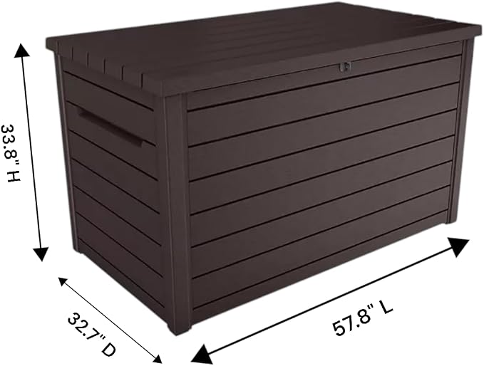 Stylish Indoor/Outdoor Storage Deck Box,Resin,Large Capacity, Weather-Resistant, Lockable lid and Side handles. (Dark Brown, 230 Gallon)