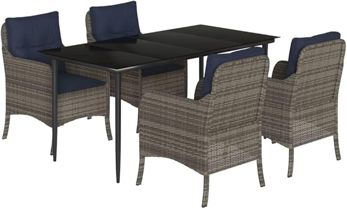 Backyard Furniture Patio Conversation Sets Outdoor Seating 5 Piece Patio Dining Set with Cushions Gray Poly Rattan Suitable for Gardens, Balconies, Decks