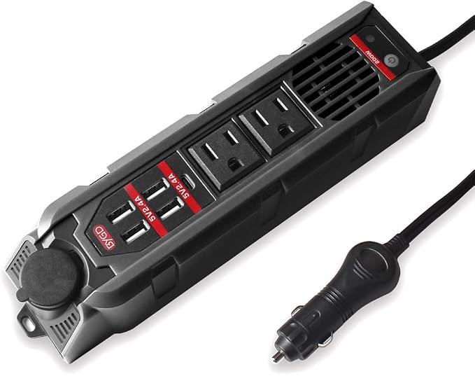 BYGD 200W Car Power Inverter for Vehicles, DC 12V to 110V AC Car Plug Adapter Outlet Converter with Type-C Port, Cigarette Lighter Socket, 2 AC Outlets, 4 USB Quick Charging Ports for Electronics