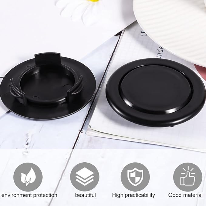 Prudiut 2 Inch Patio Table Umbrella Hole Ring and Cap Set, 2 Set Standard Umbrella Hole Ring Plug and Cap Set for Glass Outdoors Patio Garden Table Deck Yard (Black)