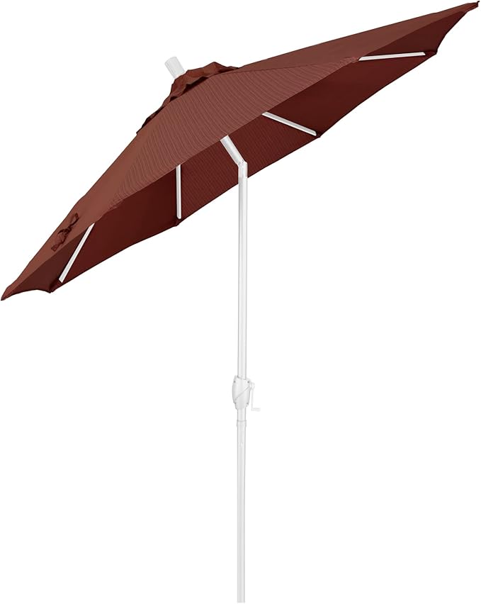 California Umbrella 9' Round Aluminum Market Umbrella, Crank Lift, Push Button Tilt, White Pole, Terrace Adobe Olefin