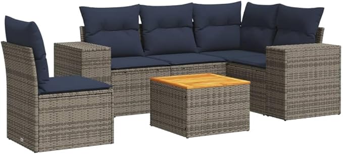 vidaXL Patio Sofa Set with Cushions 6 Piece, Outdoor Conversation Set, Sectional Sofa for Balcony Garden, Modern Style, Gray Poly Rattan