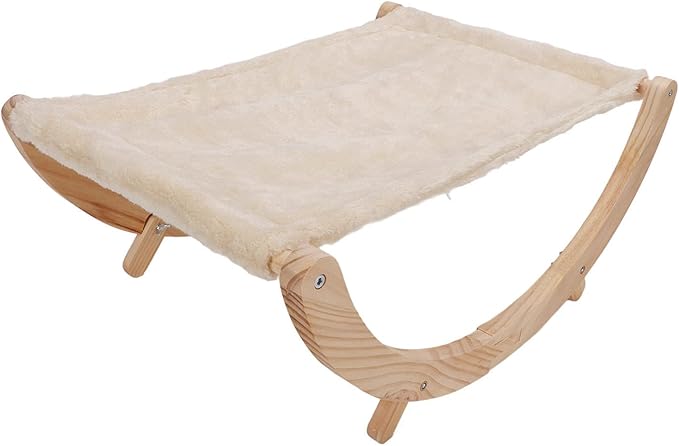 Wooden Cat Hammock, Elevated Cat Swing Bed with Removable Cushion, Foldable Breathable Anti Slip Design for Cats Puppies Rabbits, All Seasons Indoor Outdoor Pet Lounger