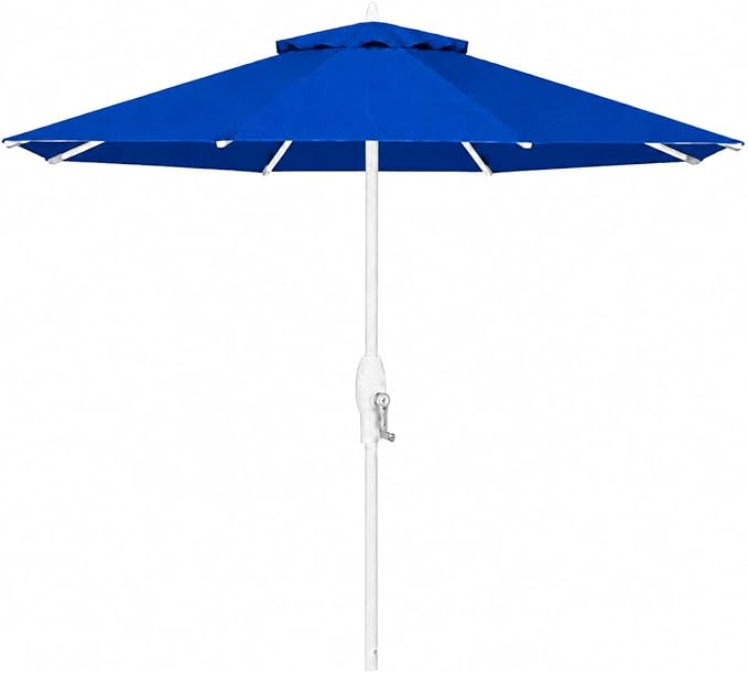 Treasure Garden 9ft Patio Umbrella - Outdoor Furniture Market Umbrella – Deluxe Auto-Tilt – White Aluminum Frame (Sunbrella, Pacific Blue)