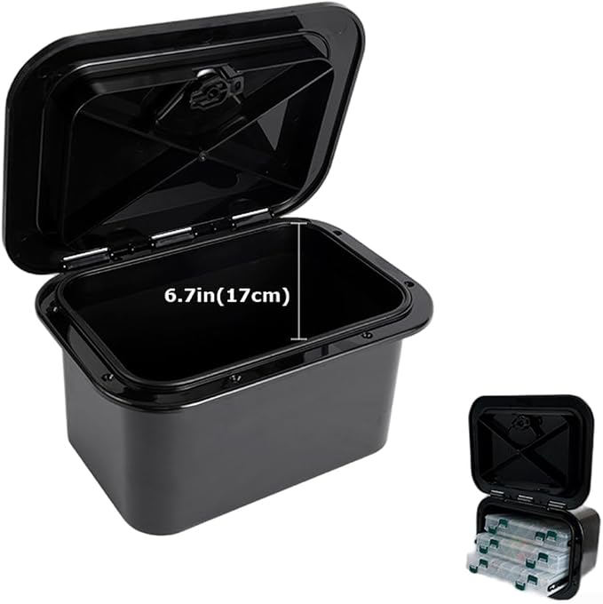 ABS Marine Storage Box with Deck Cover for Yacht Hatch Inspection Lid, Featuring Spacious Capacity, 270 Degree Smooth Rotation and Marked Cutting Lines for Custom Fit (White)