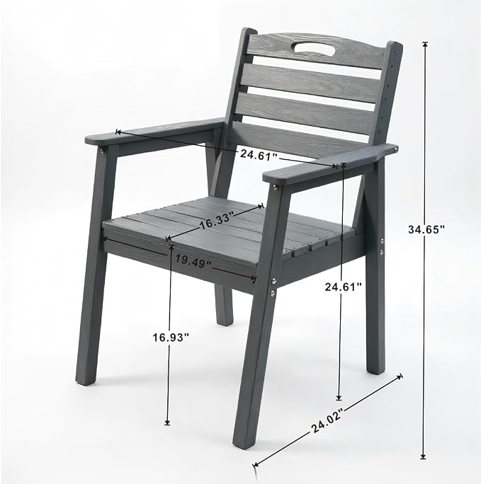 7-Pcs Outdoor Patio Dining Table Set of 6, Outdoor Patio Rectangular 66.9'' Dining Table and Armchair for Garden Backyards Pool Side, Waterproof HDPE Material & 1.95'' Umbrella Hole, Gray