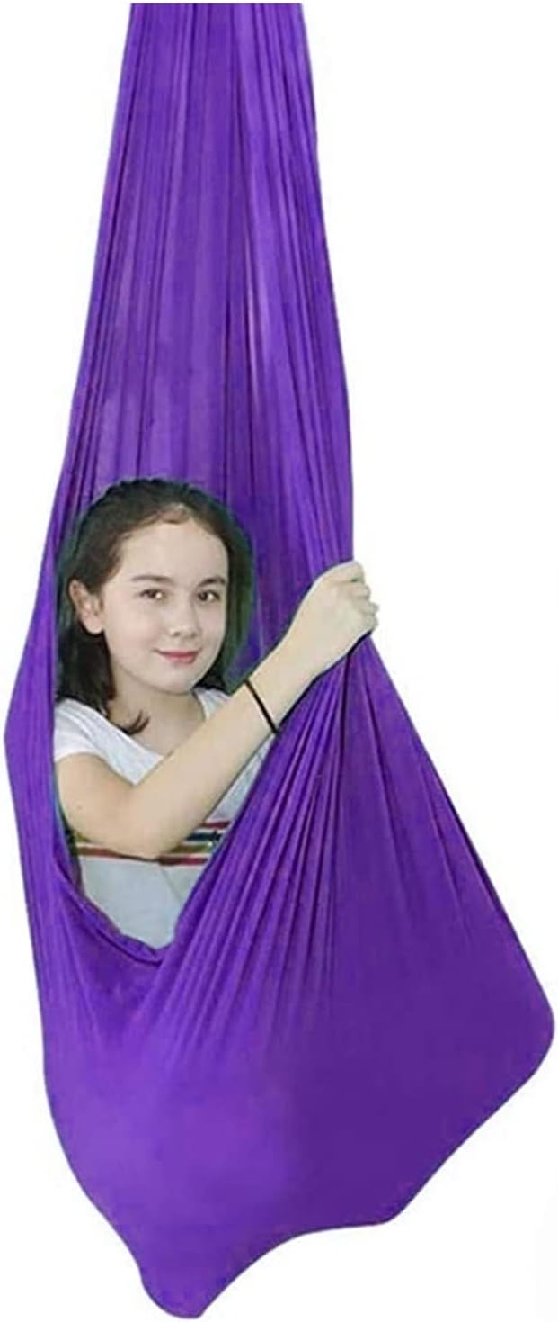Breathable Sensory Therapy Swing for Adults Autism ADHD and SPD - Has A Calming Effect On Children with Needs Hammock Chair Hanging Rope (Color : Purple, Size : 100x280cm/39x110in)