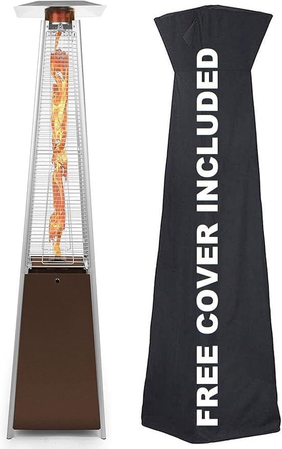 Golden Flame Resort Model 49,000 BTU NATURAL GAS Glass-Tube Flame Patio Heater in Rich-Mocha Matte Finish with Mobility Wheels and Protective Cover