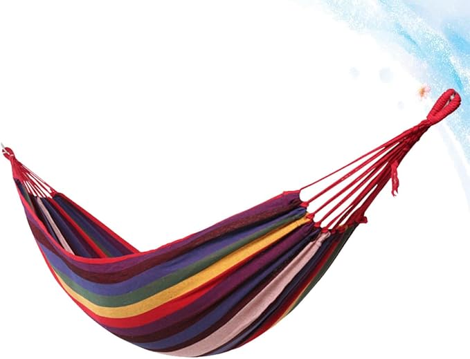 Toyvian Outdoor Canvas Hammock Swing Chair 200x80cm Rainbow Thickened Fabric for Camping Garden Patio Hanging Seat