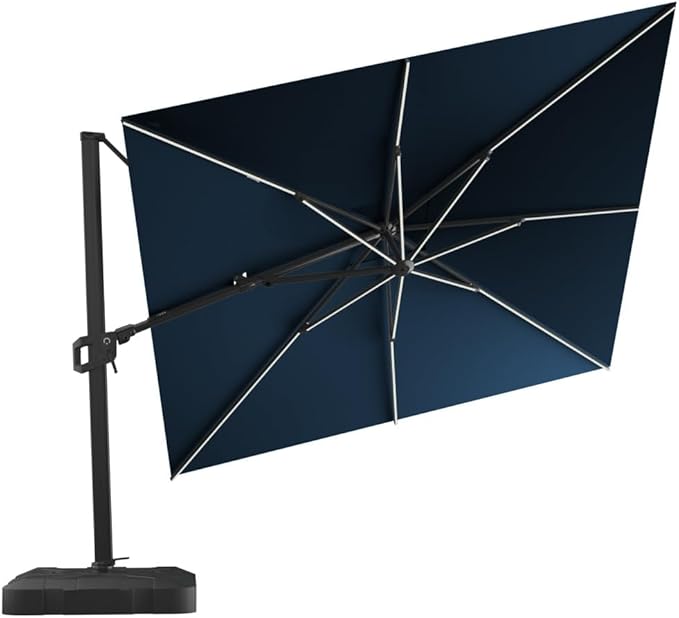 Midtown Umbrellas 9x9 Ft Outdoor Cantilever Patio Umbrella w/Sunbrella Macaw Fabric - Tilt 360° Rotate Offset Patio Umbrella, Deck Patio Umbrella, Backyard Umbrella & Garden Umbrella - Black Frame