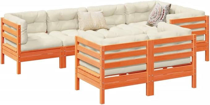 7 Piece Patio Sofa Set with Cushions, Outdoor Sofa Sets Sectional Sofa Porch Furniture Set Patio Conversation Set for Piazza Negotiation Area Poolside Garden Wax Brown Solid Wood Pine