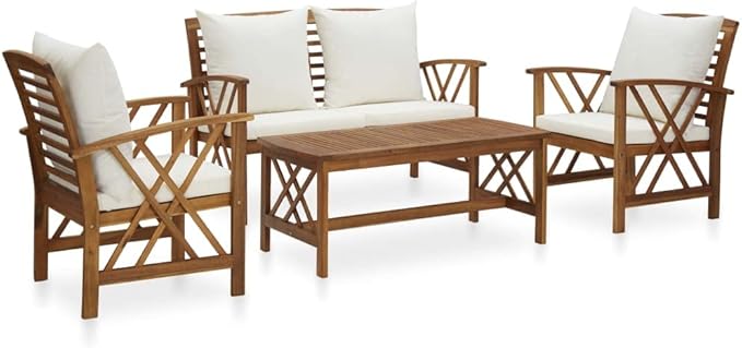 Patio Lounge Set with Cushions,Outdoor Patio Furniture,Outdoor Chat Conversation Set,Garden Furniture Sets,for Patio,Backyard,Garden,4 Piece Solid Acacia Wood