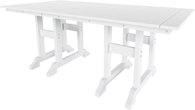 WestinTrends Dylan Adirondack Outdoor Dining Set for 6, All Weather Poly Lumber Patio Table and Chairs Set of 6, 71" Trestle Outdoor Table and Seashell Adirondack Dining Chair, White