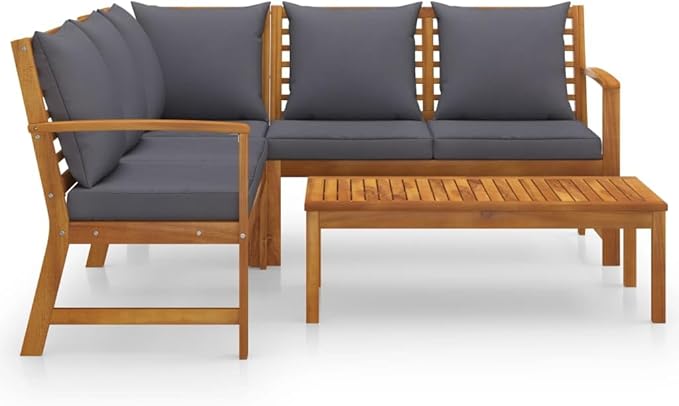 Backyard Furniture Patio Conversation Sets Outdoor Seating 4 Piece Patio Lounge Set with Cushion Solid Acacia Wood Suitable for Swimming Pool, Courtyard, Garden