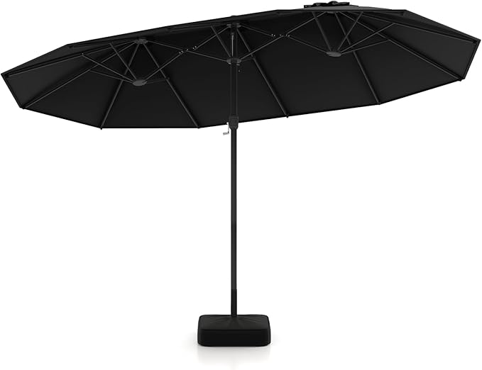 Tangkula 15FT Double-Sided Patio Umbrella with Base, Extra-Large Market Umbrella W/Crank System, Outdoor Twin Umbrella W/ 12-Rib Metal Structure & Air Vents for Garden, Backyard, Poolside