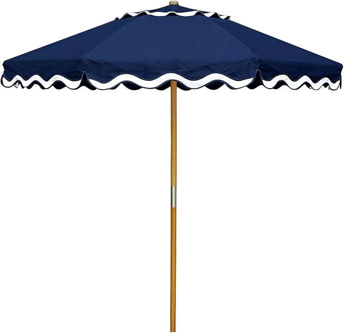 AMMSUN 8.2ft Vintage Wood Outdoor Umbrella, with a pulley system, UPF 50+, for markets, gardens, porches, courtyards, beach terraces, cafes, taverns, dining tables, pool sides, wedding venues