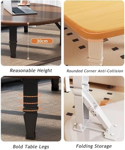 Japanese Folding Low Table - Space-Saving Wooden Floor Desk for Bedroom & Outdoor, Perfect for Tea Room, Compact 31.5"x31.5" Design, Versatile & Stylish