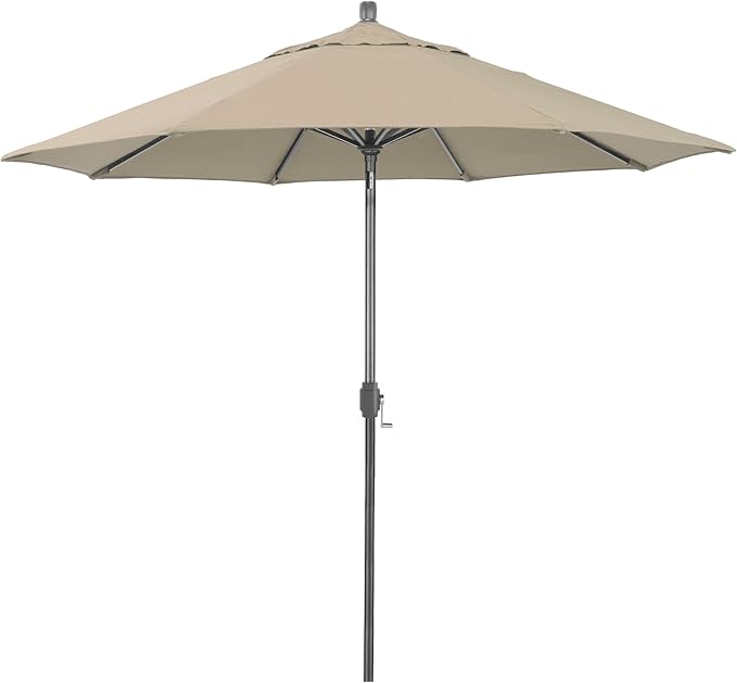 California Umbrella 12-Year-Non-Fading, 9Ft Premium Sunbrella Patio Umbrella, Hand-Crank, Button-Tilt, Gray Frame, Beige Fabric