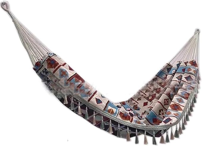 Colorful Ethnic Print Decorative Hammock, Double Hanging Bed with Tassels, Anti-Rollover/Easy to Set Up, Load Bearing 150kg/330.7lbs(Print B)