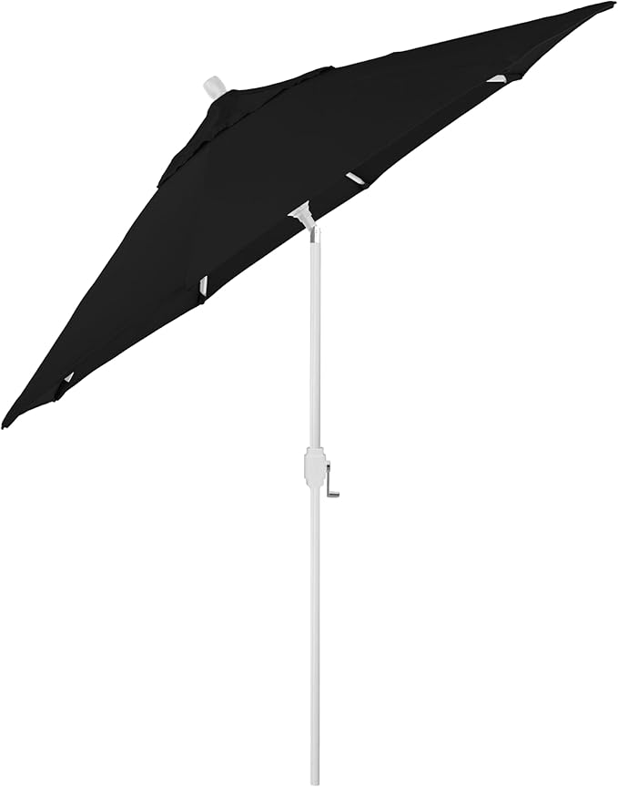 California Umbrella 12-Year-Non-Fading, 9Ft Premium Sunbrella Patio Umbrella, Hand-Crank, Button-Tilt, White Frame, Black Fabric