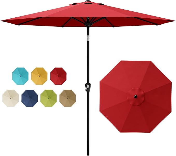 IDEALHOUSE 10FT Outdoor Patio Umbrella, UV Resistant Outdoor Table Parasol, Push Button Tilt & Crank Lift, 8 Fiberglass Ribs, Heavy Duty Canopy, Large Sunshade for Deck Yard Pool Cafe