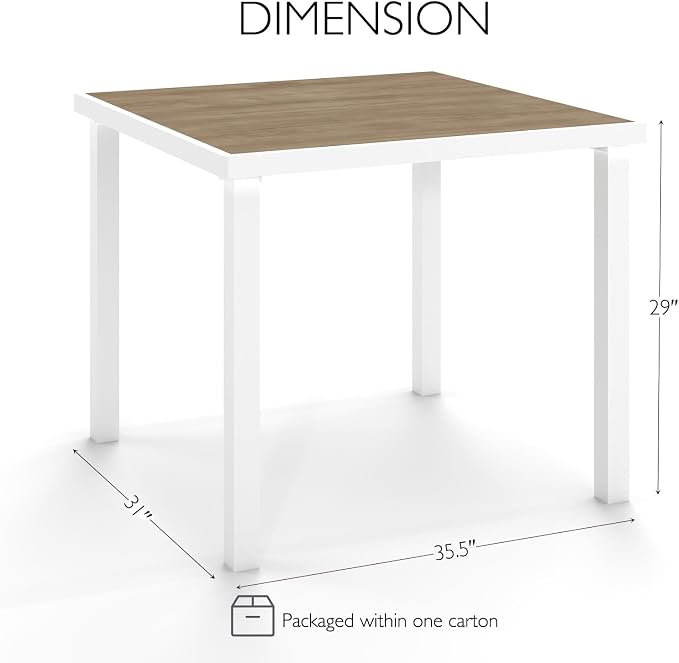 Iron Outdoor Anti-Corrosion Wood-Plastic Dining Table -All-Weather Exposed Square Table Waterproof and Rust-Proof Courtyard-Style Coffee Table Garden/Balcony/Poolside,White 1 Pcs