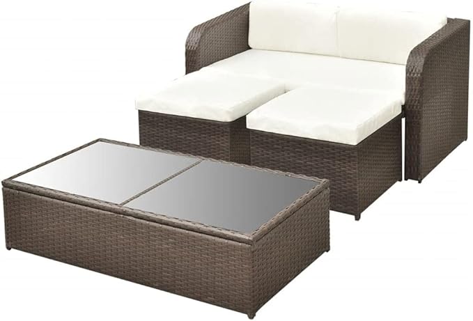 Patio Lounge Set with Cushions,Outdoor Patio Furniture,Conversation Furniture,Patio Furniture Sets,for Terrace,Garden,Backyard,4 Piece Brown Poly Rattan