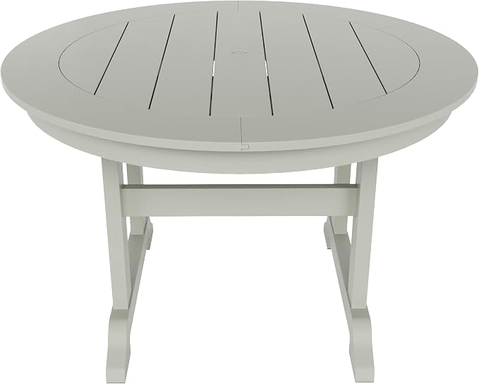 WestinTrends Dylan Adirondack Outdoor Dining Set for 4, All Weather Poly Lumber Patio Table and Chairs Set of 4, 47" Trestle Round Dining Table and Seashell Adirondack Dining Chair, Sand