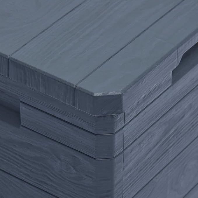 Anthracite Plastic Wood Effect Outdoor Storage Box 90L Rectangular Garden Patio Deck Storage Container for Cushions Tools Toys