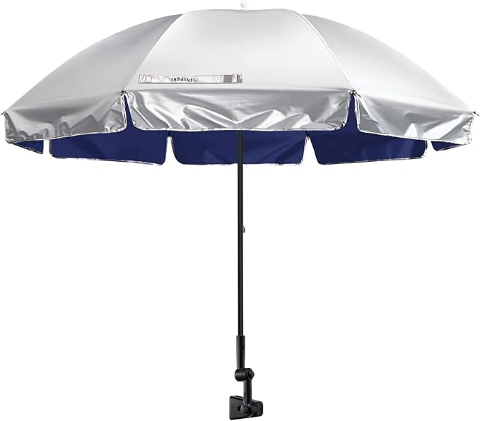 Prospo Beach Chair Umbrella with Universal Adjustable Clamp, UV Protection Sunshade Umbrella for Outdoor, Strollers, Wheelchairs, Patio Chairs, Bleacher, and Golf Carts