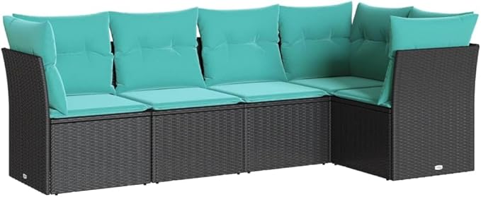 5 Piece Patio Sofa Set with Cushions, Outdoor Dining Sets Sectional Sofa Outdoor Sofa Sets Patio Conversation Set for Garden Negotiation Area Piazza Poolside Black Poly Rattan
