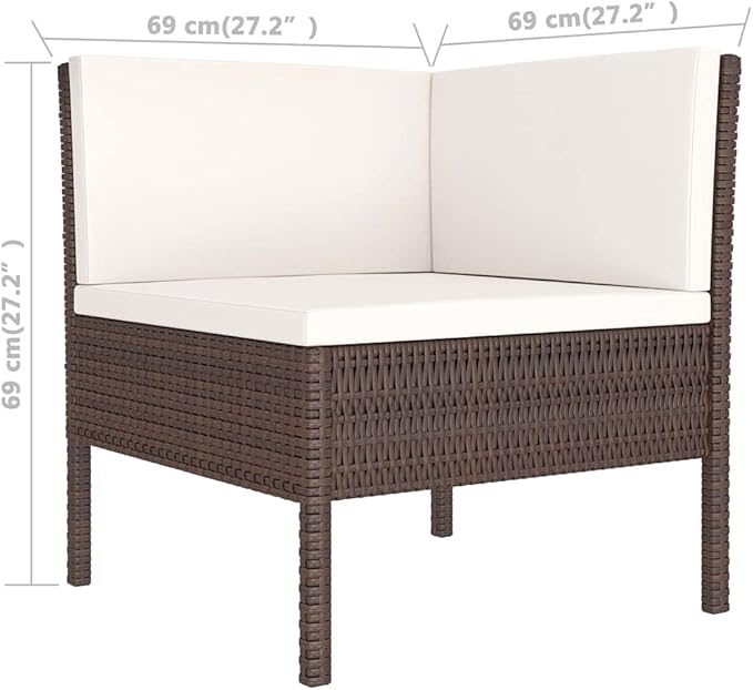 3 Piece Patio Lounge Set with Cushion, Piece Patio Set Patio Lounge Set Outdoor Patio Sectional Furniture Conversation Sets s Poly Rattan Brown