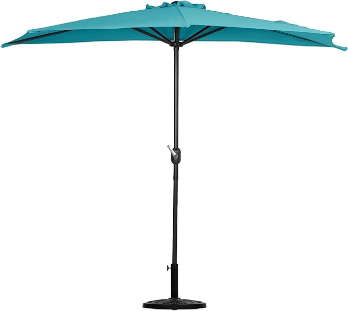 WO Home Furniture 9 ft Half Market Outdoor Umbrella With Sturdy Half Base included, Polyester Canopy, All Weather and UV Resistant for your Patio, Awning, Window, Garden, Balcony, Turquoise
