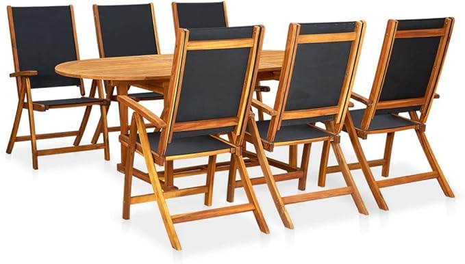 7 Piece Patio Dining Set, Sectional Sofa Patio Conversation Set Porch Furniture Set Front Porch Furniture for Negotiation Area Piazza Exhibition Poolside Solid Acacia Wood