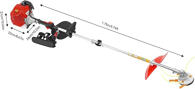 Gas-Powered Lawn Mower, 1250W 43CC Dual Blade Heads, air-Cooled 2-Stroke Wireless Lawn Trimmer with Handle and Shoulder Strap, Suitable for Home Garden Lawn Trimming