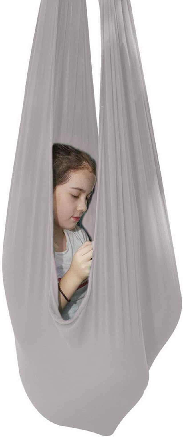 Sensory Swing for adults Indoor kids Therapy Swing Adjustable Calming Snuggle Hammock durable soft strong fabric swing Great for Sensory Integration stimulation ( Color : Silver gray , Size : 1M x 2.8
