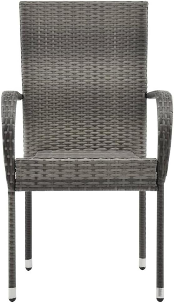 BOWERY HILL 7-Piece Patio Dining Set, Solid Acacia Wood Table & Poly Rattan Chairs, Powder-Coated Steel Frame, Gray Finish, Weather-Resistant, Stackable Chairs, Modern Style for Garden, Terrace, or