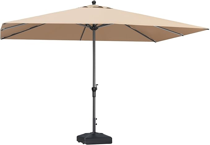 PURPLE LEAF 11.5' x 8' Rectangle Patio Market Umbrella with Base Outdoor Table Umbrellas Aluminum Frame Sun Shade with 8 Sturdy Ribs for Garden Deck Lawn Pool Taupe