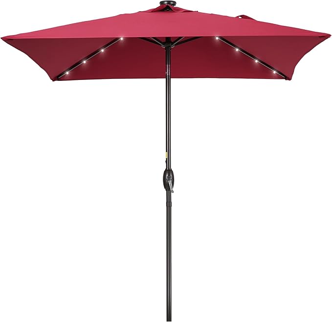 Square Patio Umbrella With Solar Lights, 6.5x6.5ft Square Umbrella Outdoor Patio with Tilt and Crank for Pool, Deck, Garden,Backyard