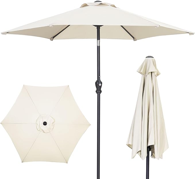 GDY 7.5FT Patio Umbrella Outdoor Table Umbrella,Market Umbrella with Push Button Tilt and Crank for Garden, Lawn, Deck, Backyard & Pool (Beige)